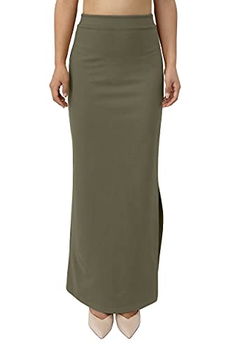 JOPHY & CO. Falda larga de mujer informal de cintura alta con abertura lateral elástica (cod. 6485), Militar, S