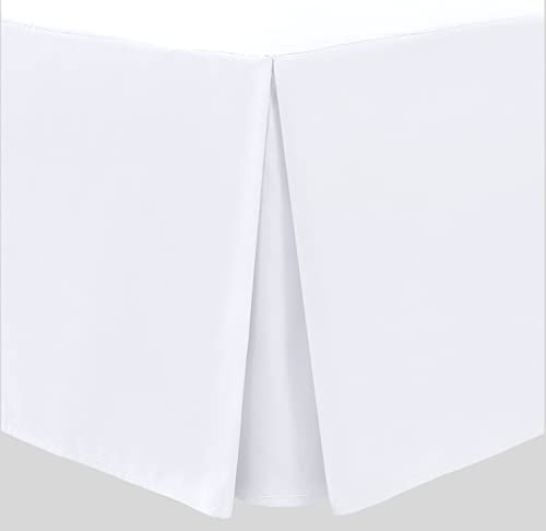 Linen Home White Box - Cenefa plisada tamaño Superking, cenefa de plataforma de microfibra suave cepillada de fácil cuidado, no necesita planchado (Super King, blanco)