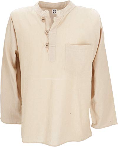 Guru-Shop, Camisa Nepal Fisher Goa Hippie, Blanca Natural, Algodón, Tamaño:M, Camisas de Hombre