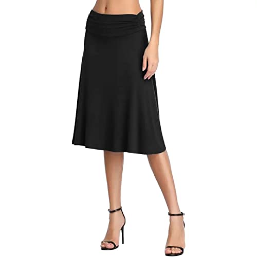 Falda Elegante Elástica hasta la Rodilla Falda Color Sólido Cintura Alta Midi Falda para Mujer (XL, Negro)