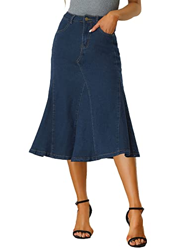 Allegra K Falda de Mezclilla Casual para Mujer Faldas Midi Acampanadas de Talle Alto Azul Oscuro XS