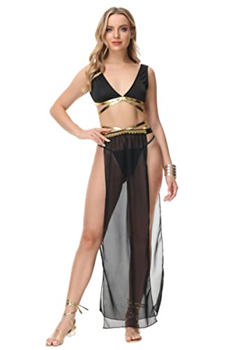 OKGD Disfraz de diosa griega + falda + tanga disfraz de Halloween, negro, M