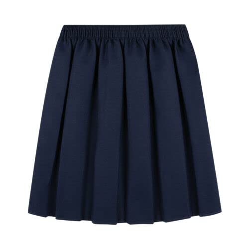 ASD Accessories Falda plisada para uniforme escolar para niñas con cintura elástica redonda, color negro, gris, azul marino, azul marino, 13-14 Años