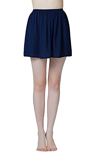 BEAUTELICATE Mujer Enagua de Gasa Corta Antiestática Combinación para Vestido Antideslizante Plain Falda Blanco Nude Negro Azul Marino(Azul Marino-40cm Longitud,S)