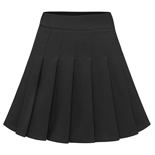 Dressystar Falda plisada elástica para mujer, colegiala sólida, patinadora, tenis, básica, mini falda, 09negro, XXL