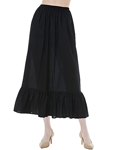 BEAUTELICATE Enaguas para Mujer Algodón Antiestática Larga Corto Media Combinacion Falda para Vestido Blanco Marfil Negro Ropa Interior (Black,2XL-85cm)