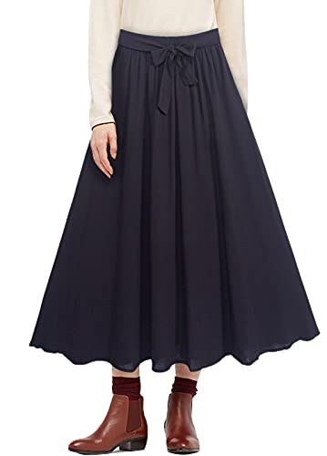 FEOYA - Falda media larga para mujer, otoño e invierno, con nudo, falda larga, elástica, cintura alta, Negro , Talla única