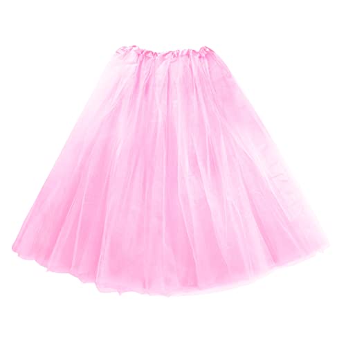 Tutu Falda Elástico para Mujer, Falda de Tul de 3 Capas de Longitud 30cm 40cm 70cm, Falda Ballet para Disfraces Danza (70cm, Rosa)