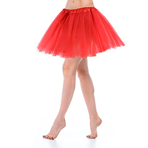 Yolev Tutu Rojo Mujer Falda Tul Niña Falda Roja Tutus 3 Capas Elástica Clásica para Adultos Vestido de Baile para Mujeres Adolescentes Fiesta Disfraz de Los 80 Mujer
