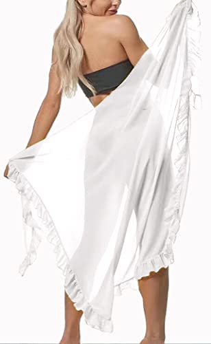 JFAN Pareos Playa Mujer Pareo Hawaiano Mujer de Cintura Ajustable Traje de BañO Vestido Falda Pareo Semi Transparente，Blanco,Talla única