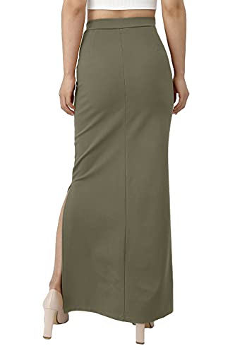 JOPHY & CO. Falda larga de mujer informal de cintura alta con abertura lateral elástica (cod. 6485), Militar, S
