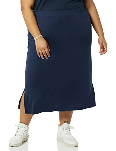 Amazon Essentials Falda Midi de Punto sin Cierre (Disponible en Tallas Grandes) Mujer, Azul Marino, S
