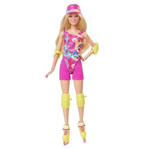 Barbie THE MOVIE, Margot Robbie como Barbie, Look patinadora Muñeca con ropa neón y patines, HRB04