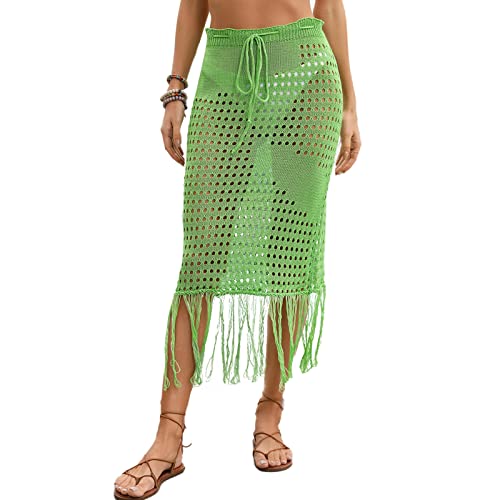 GOTOTOP Falda de Playa para Mujer Boho de Punto Crochet Bikini Cover Up Crochet Summer Pareo Beach Falda (L)