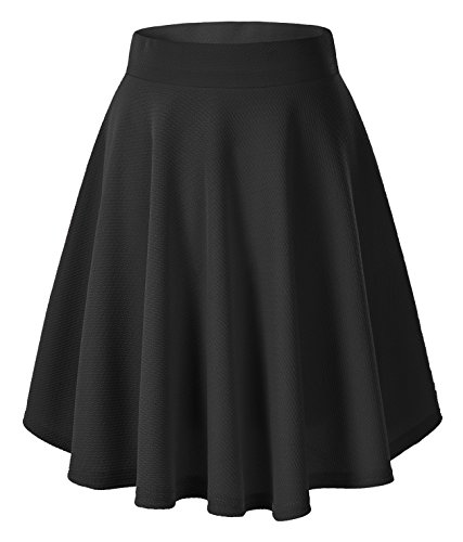 Urban GoCo Falda Mujer Elástica Plisada Básica Patinador Multifuncional Corto Falda (S, Negro-Larga)
