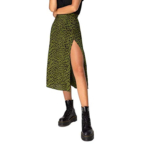 Falda de Leopardo Mujer Sexy Casual Faldas Cruzadas Midi Cintura Alta Faldas de Playa Verano Leopardo Verde/S