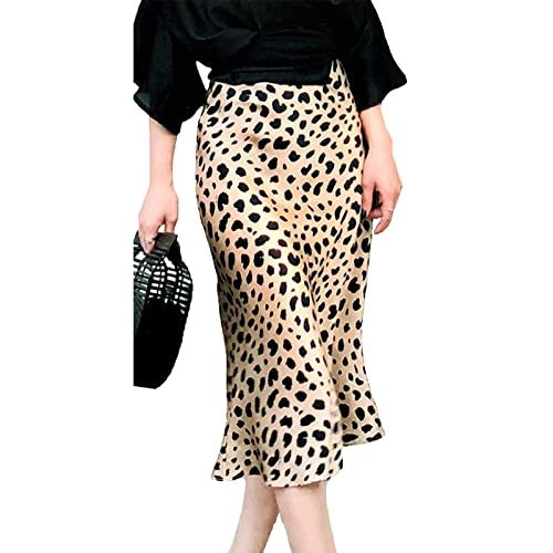 Geagodelia Falda Leoparda Mujer Midi Falda Drapeada con Cintura Alta Falda Holgada Agradable a la Piel Skirt de Estampado Leopardo Informal Elegante (Leopardo, L)