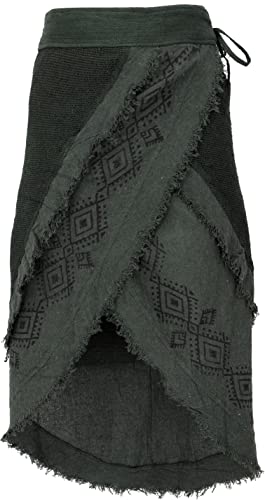 GURU SHOP Goa - Falda cruzada para mujer, diseño tribal, color marrón, algodón, talla: talla única, verde, Talla única