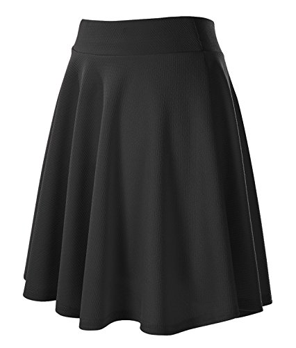 Urban GoCo Falda Mujer Elástica Plisada Básica Patinador Multifuncional Corto Falda (S, Negro-Larga)