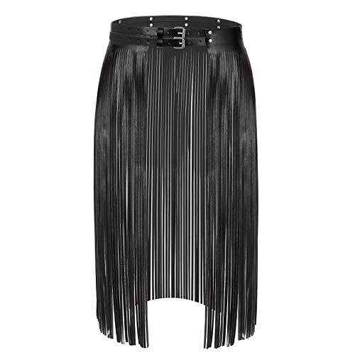 WERFORU Falda con flecos para mujer, cinturón de moda de piel sintética, borla, falda punk, cinturón de cintura, B-negro borla longitud 70cm, 115cm(Passt Taillengröße 76-95cm)