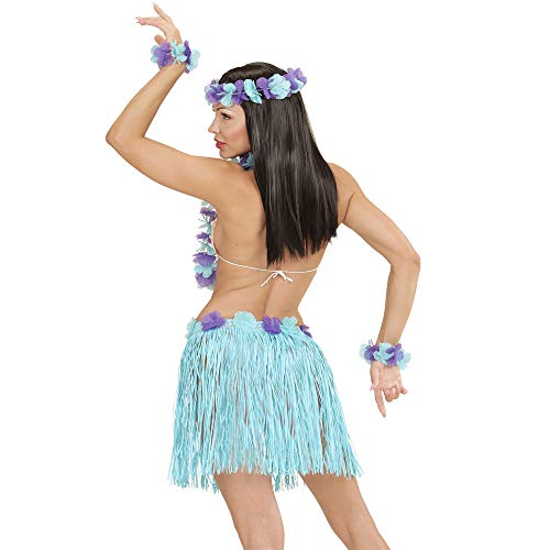 Widmann - Conjunto de disfraz de Hawai, falda de rafia, collar de flores, diadema de flores y pulseras de flores, fiesta de verano, fiesta en la playa