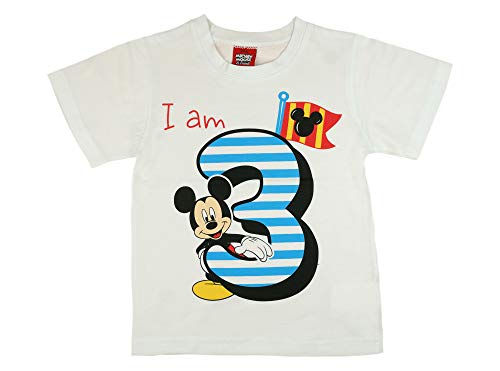 Camiseta de manga corta para niños de 3 años, de algodón, talla 98 y 104, diseño de Mickey Mouse, color blanco o azul, Color blanco o azul., 104 cm