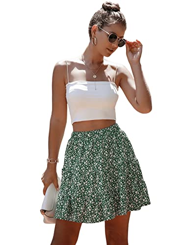 SheIn Falda de verano para mujer, estilo boho, con flores, estilo rockabilly, para la playa, informal, corta., verde, XL