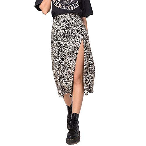 Falda Larga con Estampado de Leopardo para Mujer Faldas Cruzadas de Cintura Alta en la Playa Vestido Largo Boho Informal (Brown, S)