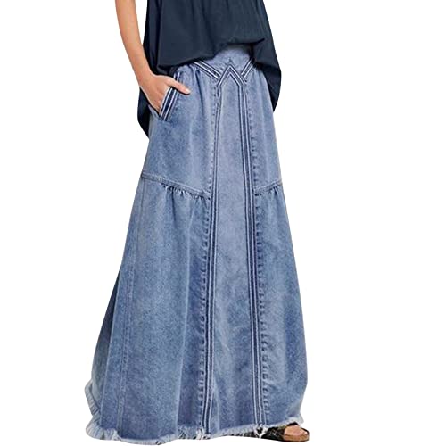 Falda vaquera informal de cintura alta para mujer, corte entallado, línea A, falda larga de piel, color negro, azul claro, XXL