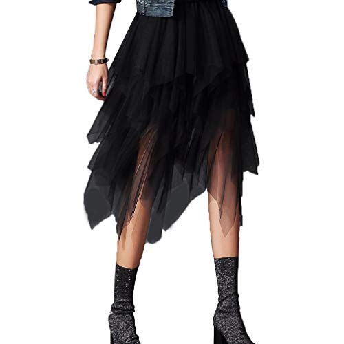 Geagodelia Falda de Mujer Elegante Falda Goth de Tul Irregular Falda Larga de Invierno Chica Falda de Encaje Multicolores, Negro , Talla única