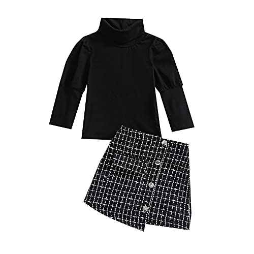 Verve Jelly Conjunto de falda de invierno para niña pequeña, camiseta de manga larga, Tops + faldas de tubo a cuadros, conjunto de ropa de otoño, negro, 120 3-4 años