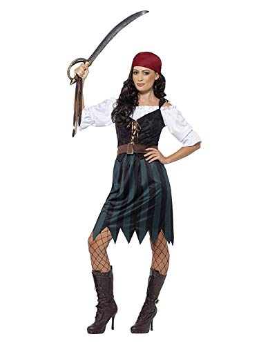 Smiffys Disfraz de marinera pirata, Azul, con camisa, falso chaleco, falda, cinturón y b