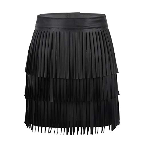 YiZYiF Falda de Cuero Bodycon Elegante para Mujer Copa con Flecos Zip Invisible a la Trasera Negro Medium