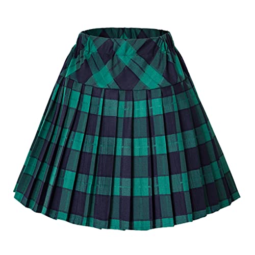 Urban GoCo Mujeres Falda Escocesa Plisada con Cintura Elástica Escuela Uniforme Falda Cuadros (Large, 5 Verde)