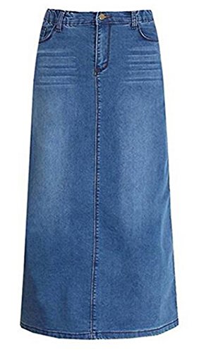 ECOTISH Mujeres Elegante Alta Cintura Denim A-Line Falda Slim Fit cómoda Falda Larga de Mezclilla para Las Damas de Jean Azul Falda lápiz (XX-Large, Azul 1)