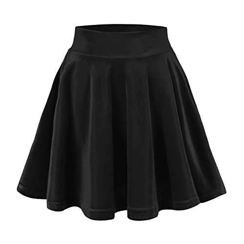 Urban GoCo Mini Falda Elástica Patinadora de Terciopelo de Retro (S, Negro)