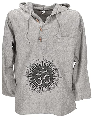 GURU-SHOP, Yoga Shirt, Goa Shirt Om, Sudadera, Gris, Algodón, Tamaño:L, Camisas de Hombre