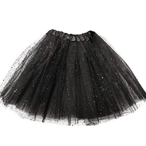 MUNDDY® - Tutu Elastico Tul 3 Capas 30 CM de Longitud para niña Bebe Distintas Colores Falda Disfraz Ballet (Negro con Purpurina)