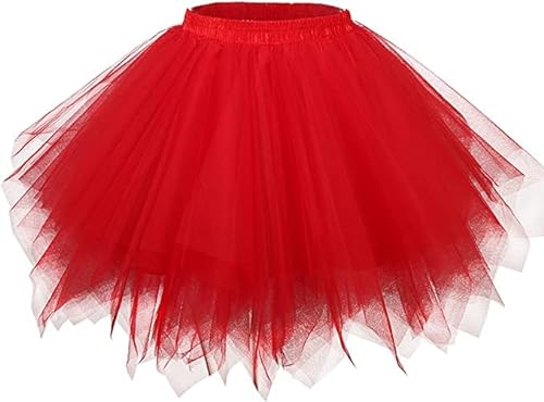 Ancokig Falda de Tul para Mujer, tutú,adultosfalda de Baile, Carnaval, Disfraces(S-M,Rojo)