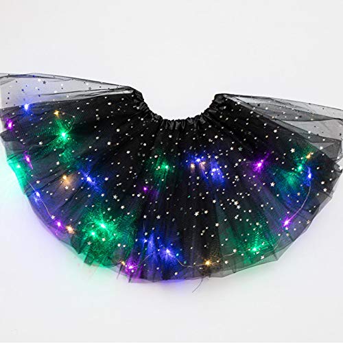 GSDGV Faldas tutú para niñas, falda tutú con luz LED, falda de tutú de tul luminosa, falda de baile LED de princesa, disfraz de baile de ballet para fiesta de Navidad (negro)