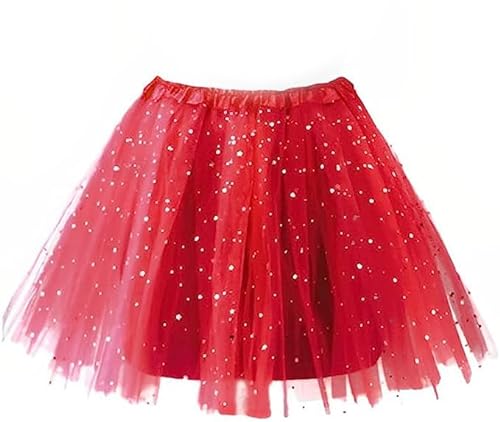 MUNDDY - Tutu Elastico Tul 3 Capas 40 CM de Longitud para Adulta Distintas Colores Falda Disfraz Ballet (Envio 48-72h con Seguimiento Desde Madrid) (Rojo con Estrellas)
