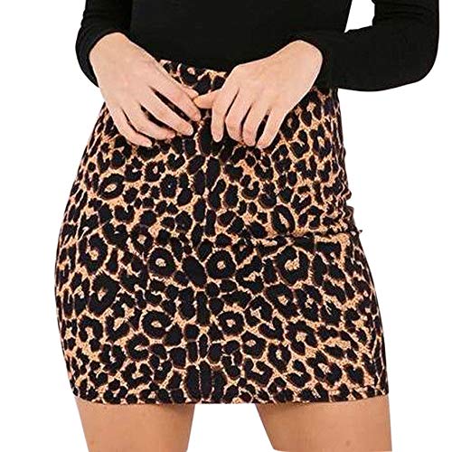 Shobdw Minifalda para Mujer Falda Leopardo Ajustada De Cintura Alta con Cremallera Casual Sexy Elegante Cremallera Casual Sexy Elegante Discoteca Bar Reunirse Falda(marrón,S)