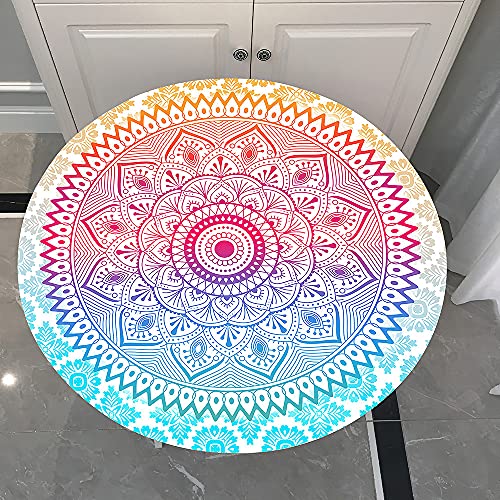 Mantel Antimanchas Redondo, Chickwin Impresión de Mandala Mantel de Mesa Impermeable Diseño de Borde Elástico, Mantel Redondo para Comedor, Cocina y Picnic (Degradado de Color,90cm)