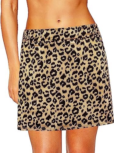 Timuspo Falda de tenis de cintura alta para mujer, con pantalones interiores y bolsillos, para correr, golf, senderismo, leopardo, M